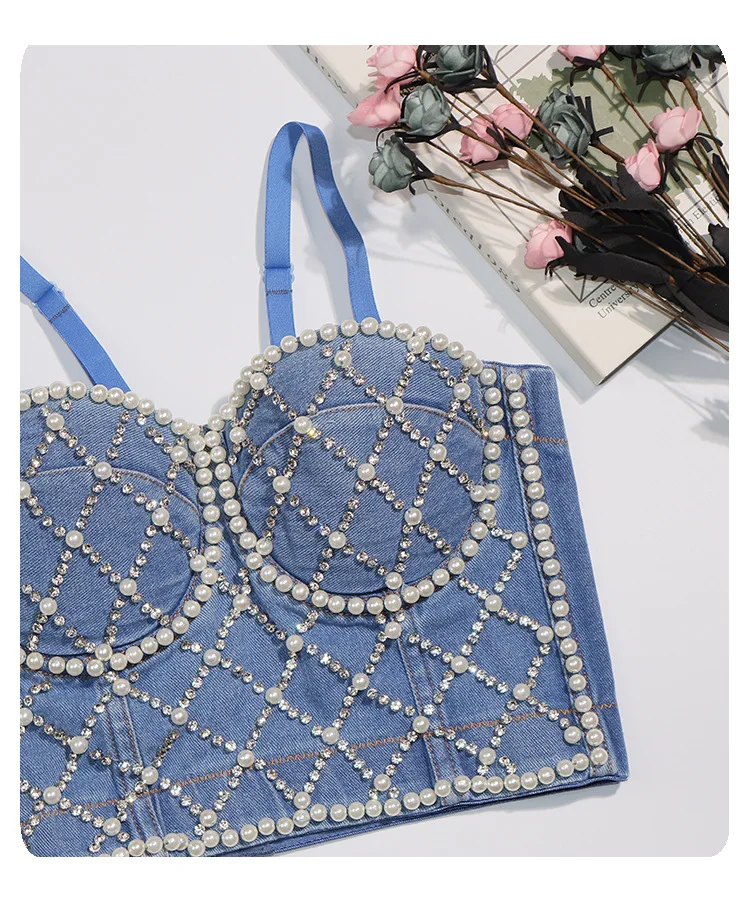 Sexy Bralette Crop Top Strap Beading Fashion Camis 2021 Summer Sleeveless Backless Tank Tops Clothing