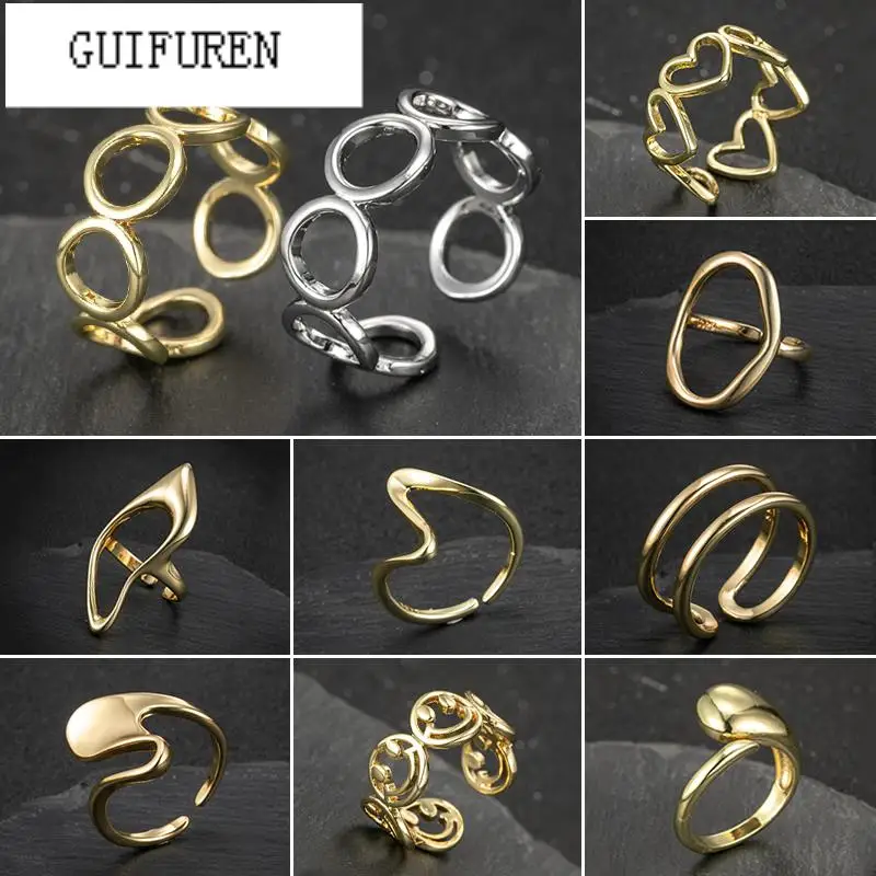 

New Arrival Metal Round Circular Punk Rings Opening Finger Accessories Design Smile Face Ocean Wave Ring for Women Jewelry Mens