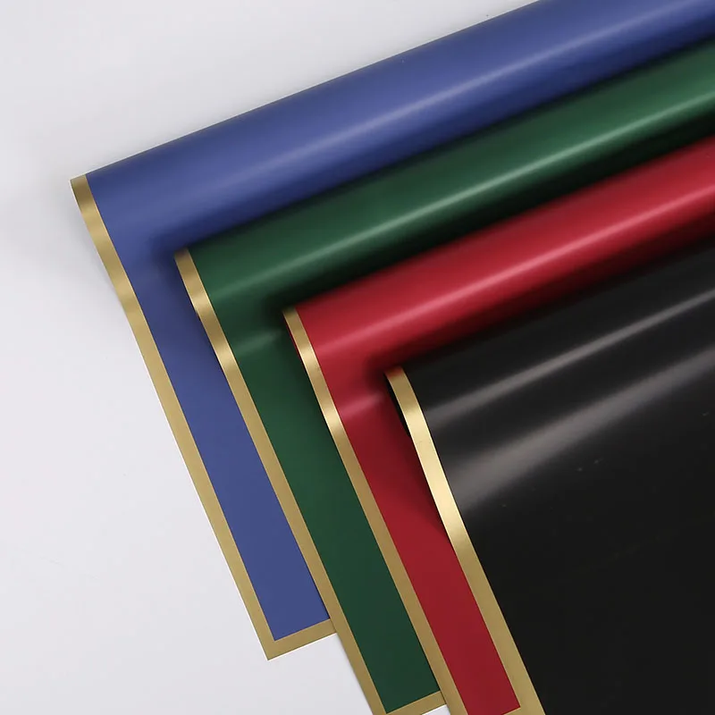 Цветочная упаковка полиэтиленовая пленка с золотой линией дуплексная бумажная