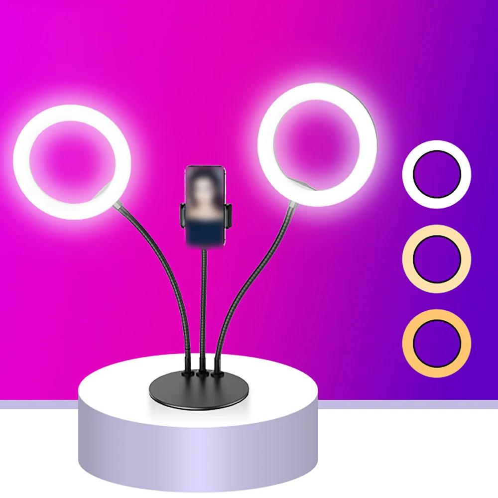 

LED Ring Light Fill Light With Mobile Phone Camera Stand For Makeup Videos And Live Phone Broadcasts Double Light Rings Design