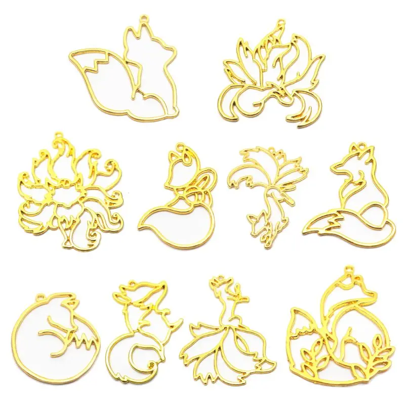 

10Pc Smart Foxes Animal Pendant Open Bezel Setting UV Resin Craft Jewelry Making