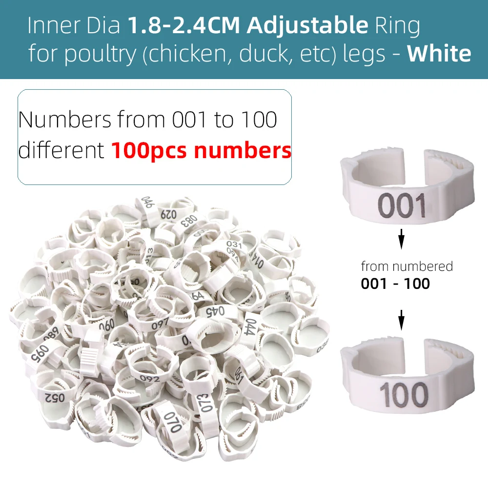 100-1000PCS Adjustable Chichken Bird Leg Rings 001-100 Numbered Identification Bands Poultry Foot Label for Pigeon Chicks Animal | Дом и сад