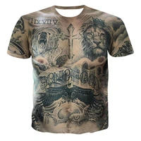 2021 latest sexy muscle tattoo 3d printing mens and womens summer quick drying short sleeved hip hop fun street collar t shirt