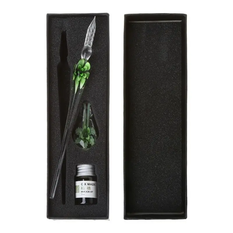 

Glass Calligraphy Pen Crystal Glass Dip Ink Pen Set Non-Carbon Ink Signature Pens Writing Tools UY8
