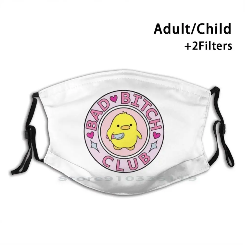

Bad Bitch Club Adult Kids Washable Funny Face Mask With Filter Animals Trendy Chicken Bad Bitch Club Pink Cute Adorable Happy