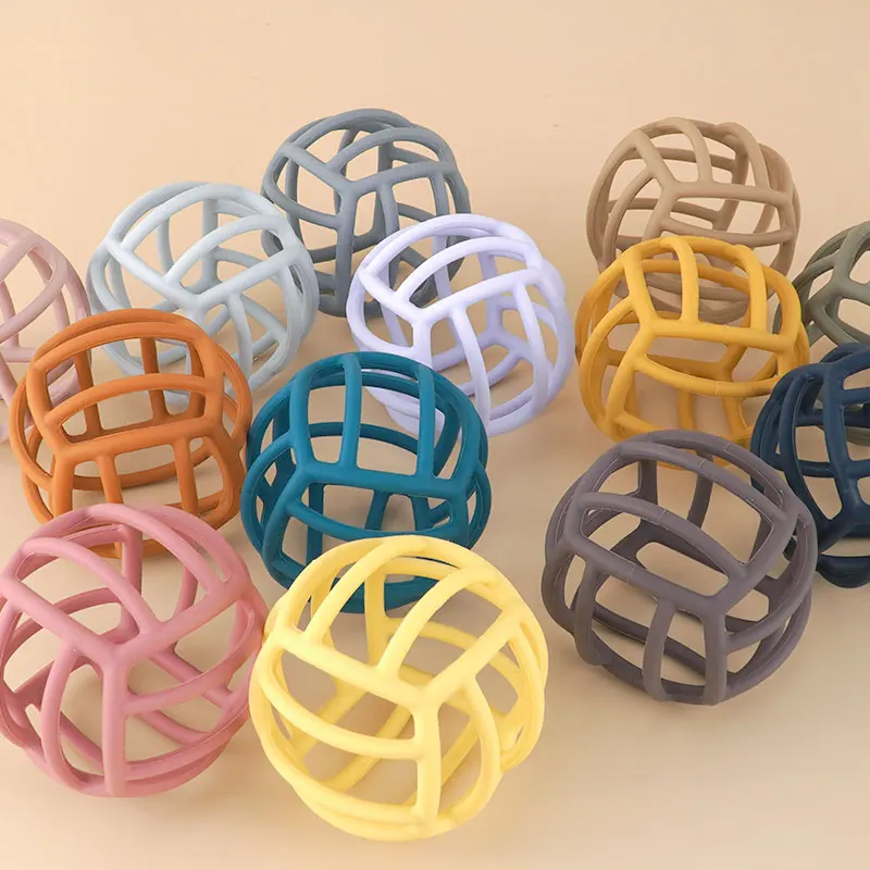 

Hot Sale BPA Free Newborns Children's Products Colorful Silicone Chewing Teether Toy Ball Easy To Clean Safe Baby Shower Gifts