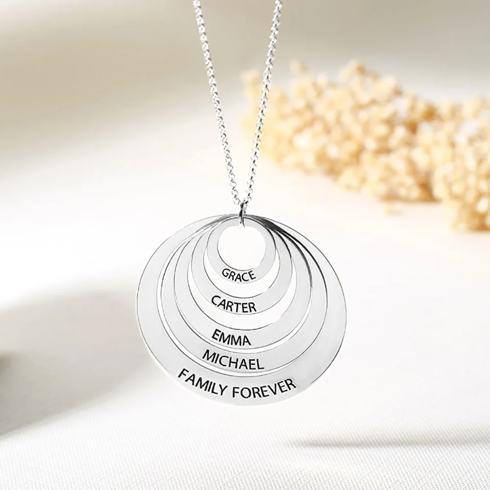 5 circles in silver Sweey Прямая поставка на заказ с гравировкой семьи сложенный круг ожерелье семейное ожерелье Выгравированный подарок матери для Ebay/Amazon/Etsy - Окраска металла: 5 circles in silver