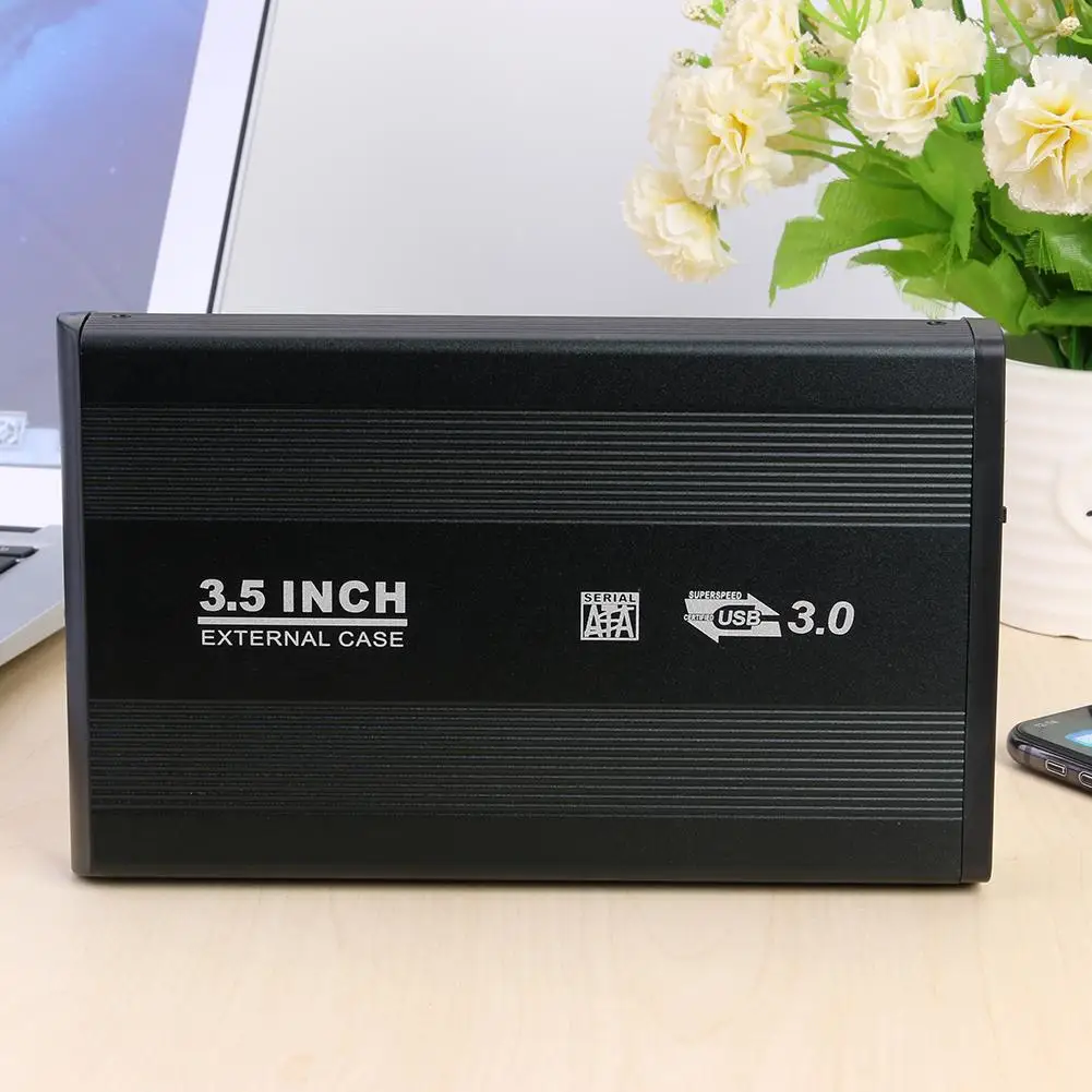 

3.5 inch Hard Disk Case SATA to USB2.0 Aluminum Alloy HDD Case External Hard Drive Enclosure with EU Adapter