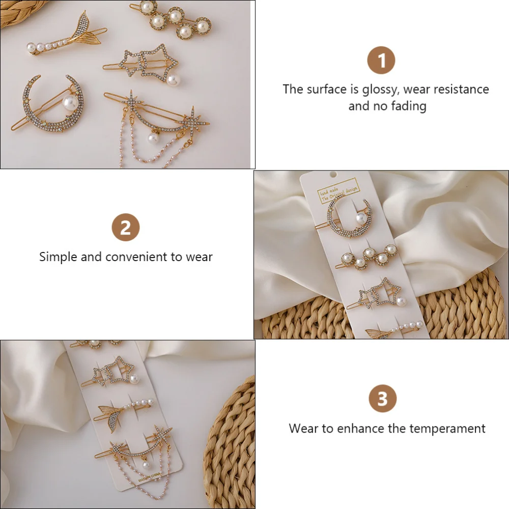 

5pcs Women Girls Elegant Pearls Hair Clips Sweet Hair Ornament Hairpin Barrette
