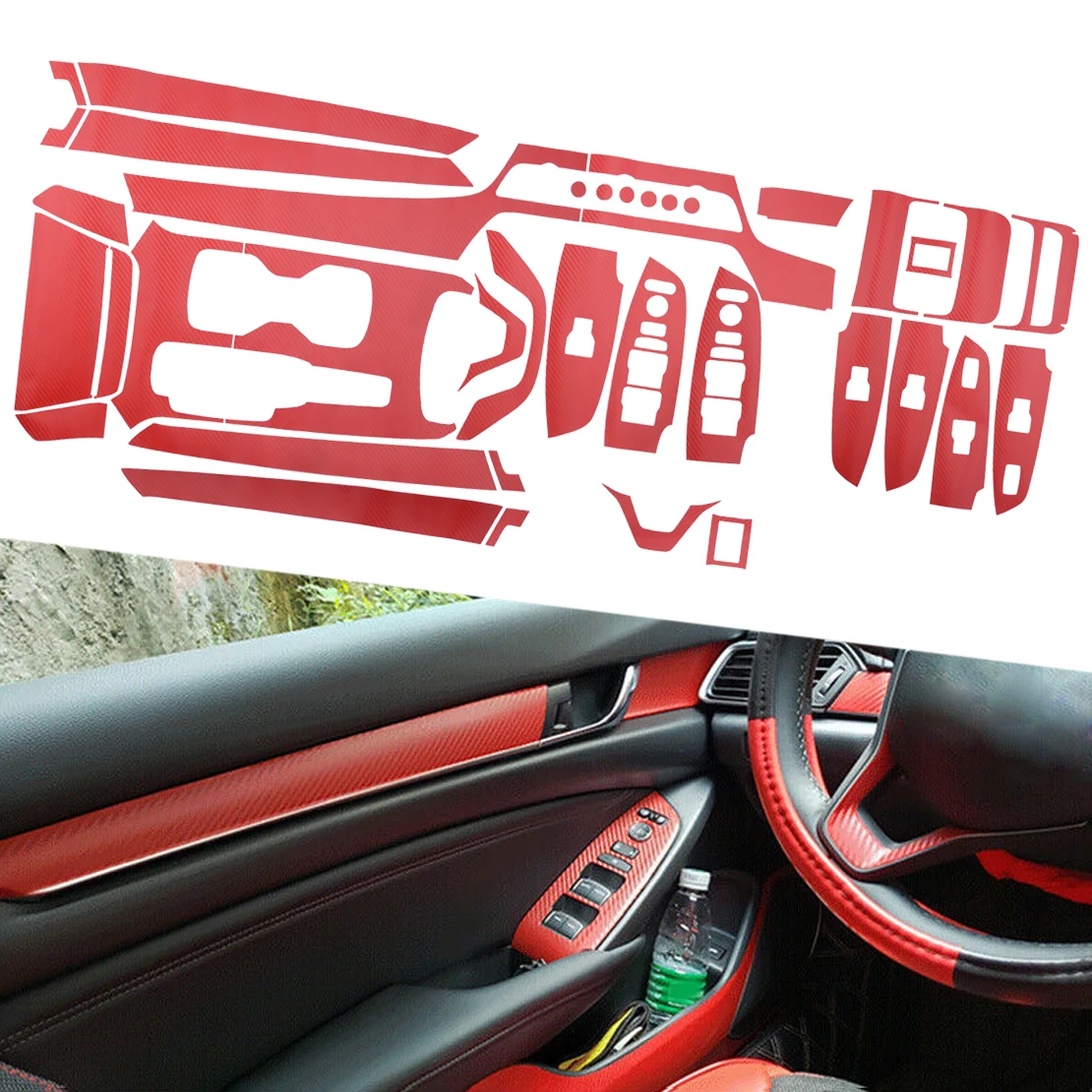 

Red Carbon Fiber Style Plastic Car Interior Decoration Decor Trim Sticker Moulding Car Kit Fit For Honda Accord 2018 2019 2020