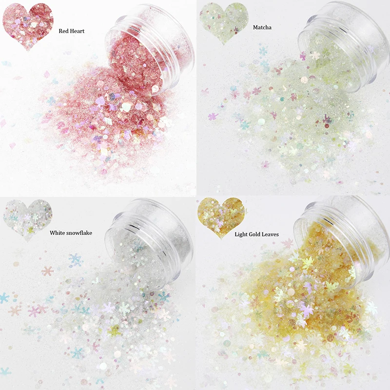 

50g Fairy Dust Nail Art Flakes Glitter Heart Star Manicure Squins Mixed Flakes Candy Sequin Nail Tip Art Decoration Flake 1532DF