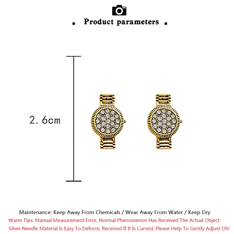 

S925 Silver Needle New Creative Rhinestone Zircon Gold Watch Luxury Dainty Earring Studs Women Fashion Ear Pendant Accessories
