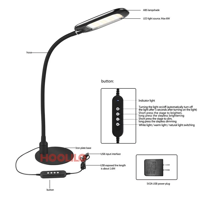 Светодиодная настольная лампа офисная 5 v/2A Usb Порты и разъёмы тянуть Управление
