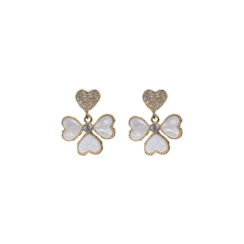 

2021 New Trend Fashion Flower Four Leaf Clover For Women Shell Jewelry Pendientes Dangle S925 Sterling SilverPin Pendant Earring