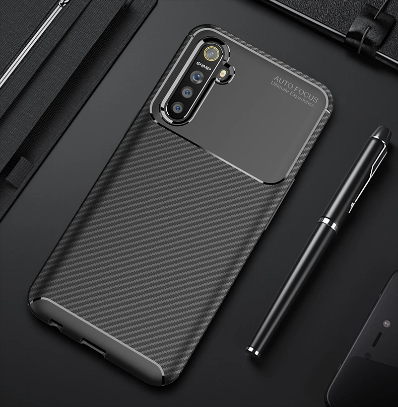 Realme XT X2 сверхпрочный Мягкий защитный чехол из углеродного волокна для OPPO A1K Realme 3 5 Q Pro A7 A5S Reno 2 Z Ace A9 A5 - Цвет: Black