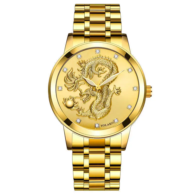 

Fashion Mens Stainless Steel Watch Luxury Analog Business Mens Quartz Watch High-end Brand Round Men's Dragon Watch
