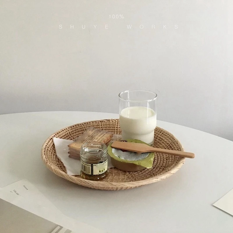 Поднос для фруктов из ротанга винтажная плетеная круглая тарелка хлеба ручной