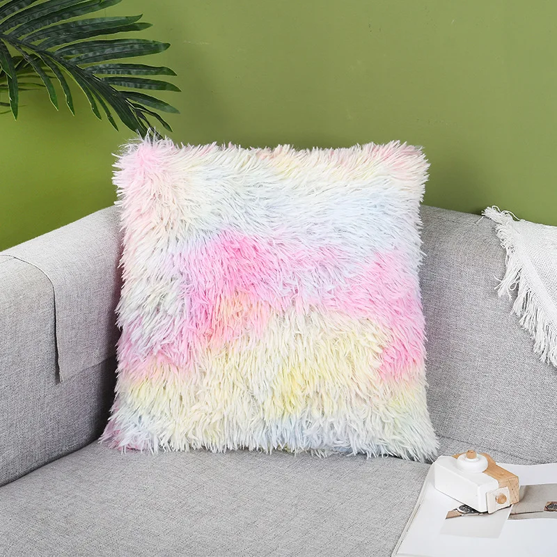 

Soft Fluffy Cushion Cover Shaggy Pillow Case on Bed Faux Fur Plush Pillow Covers 42x42cm Tie Dyed Sofa Decorative Pillowcases