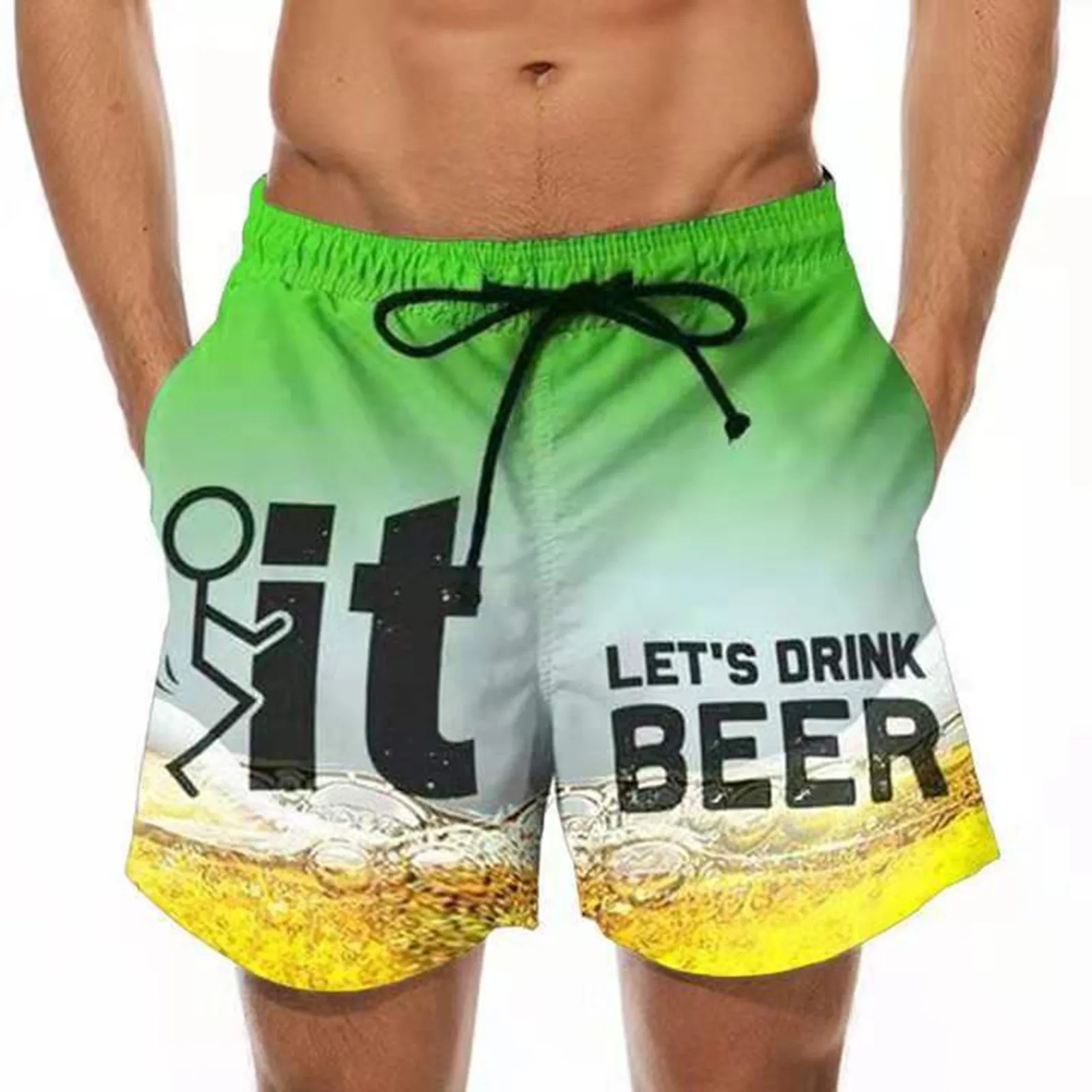 

2021 Men's Slim Swim Shorts Printing Pockets Quick Dry Swimsuit Sports Swim Pants Board Shorts 2021