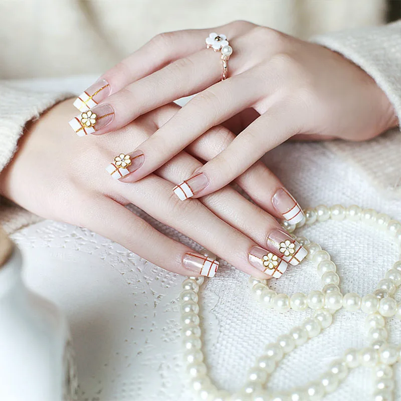 24 шт. свадебные искусственные накладки для ногтей невесты с белыми цветами