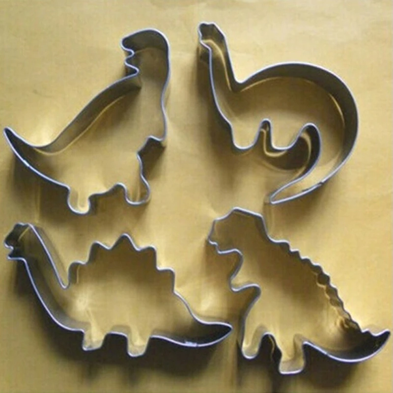 

4 Teile/satz Silber Edelstahl Dinosaurier Tier Fondant Kuchen Cookie Keks Cutter Dekorieren Form Gebäck Backen Werkzeuge