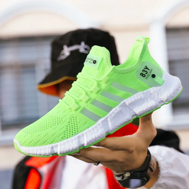 

New Casual Men's Shoes Breathable Fashion Popcorn Colorful Lace-up Running Shoes Fly Woven Sneakers