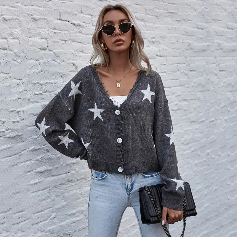 

Autumn Winter Tassel Cardigans Sweater Women Star Pattern Full Sleeve Short Knitted Sweater Tops For Women 2021 New