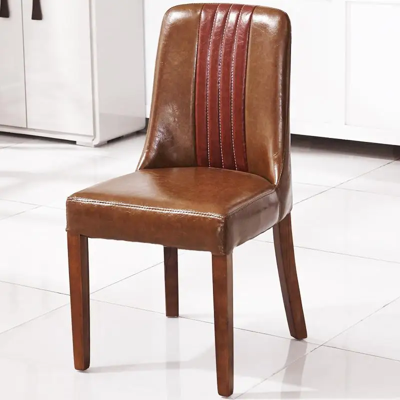 Обеденный стул из цельного дерева домашний простой кожаный для гостиной