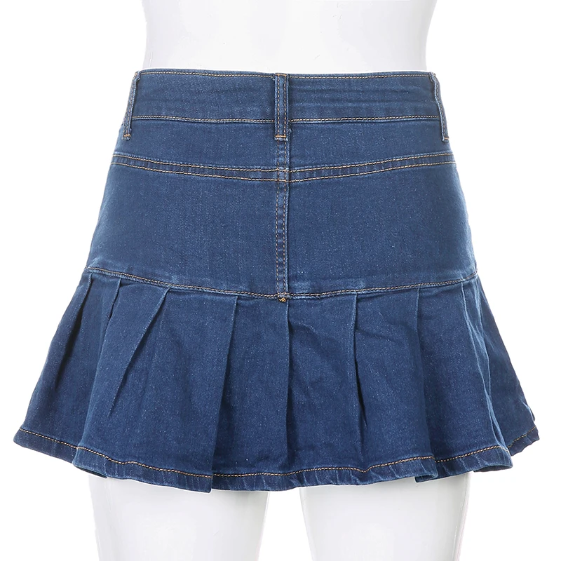 

Women Jeans Skirts High Waist Pleated Skirts Zipper Mini Skirts Summer New 90S Streetwear Bottom Y2K Skinny Blue Skirt