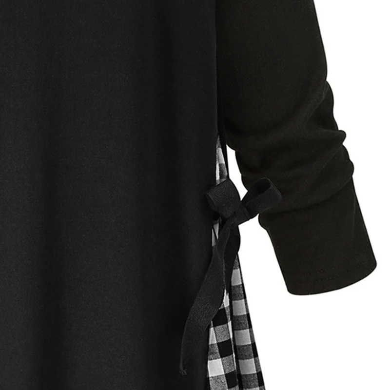 Женское клетчатое платье с круглым вырезом повседневное офисное длинными