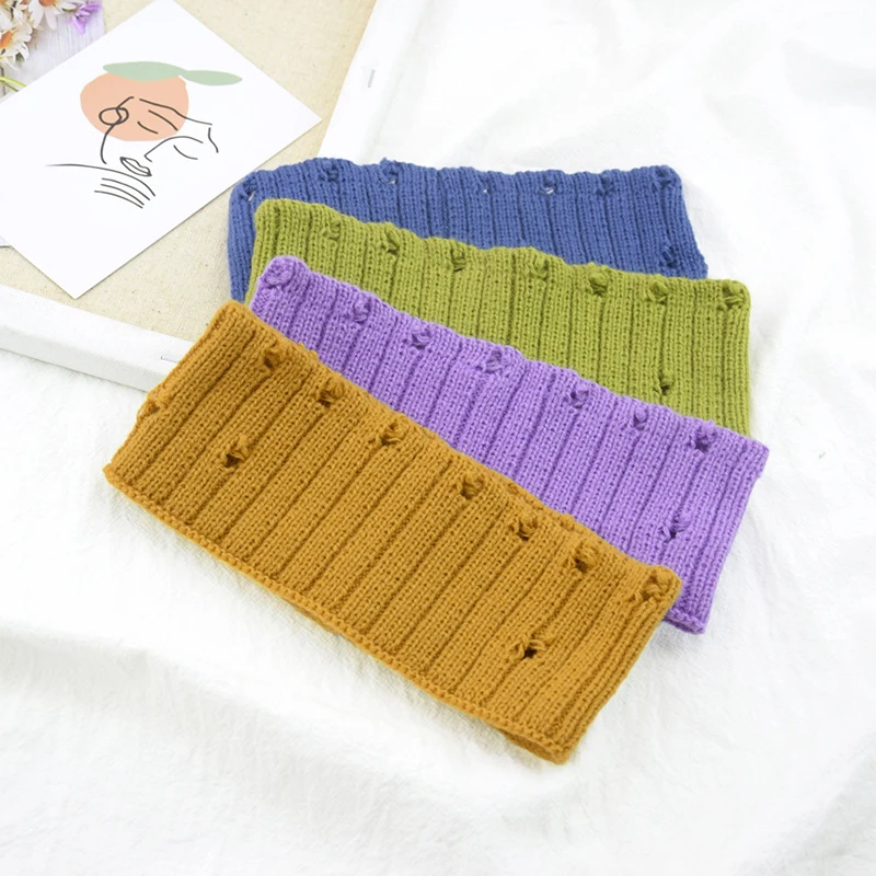 

Crochet Wide Stretch Hairband Winter Warmer Ear Knitted Headband Solid Color Non Slip Holes Headwrap Stretch Hair Accessories
