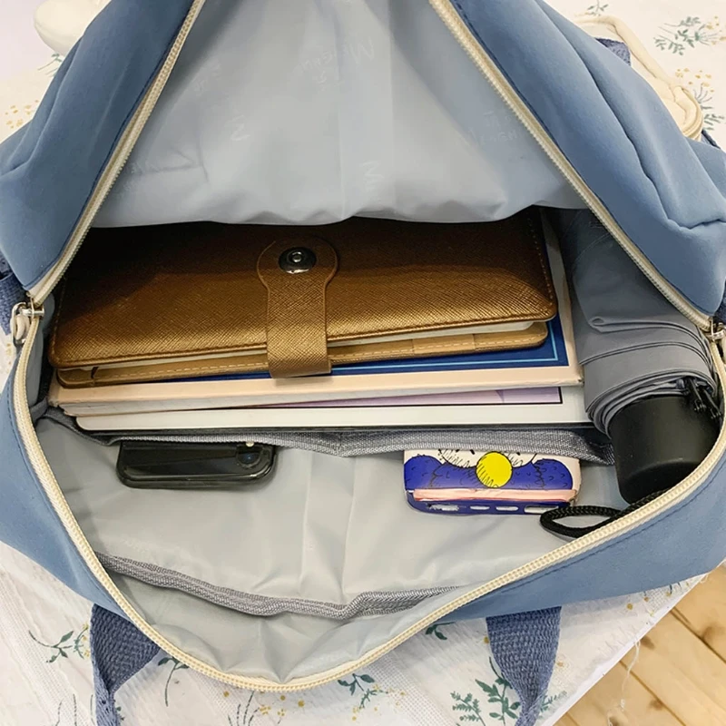 

Cute Cartoon Labeling Print Backpack With Pendant Travel Transparent Front Pocket Shoulder Bag Multipurpose Teenage Girl