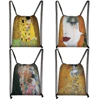 oil painting tear kiss by gustav klimt backpack women men travel bags canvas storage bag mini backpack teenager bookbag
