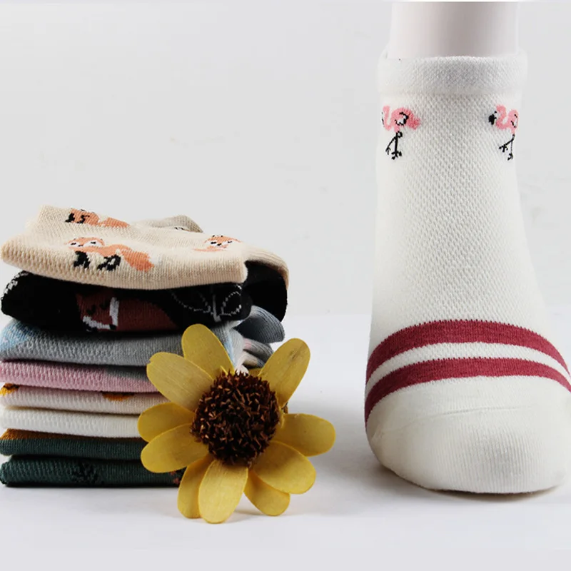 

5Pairs/Set Women Socks Fox Flamingo Cute Animals Cotton Short Socks Female Casual Funny Socks Spring Summer Sock Sokken