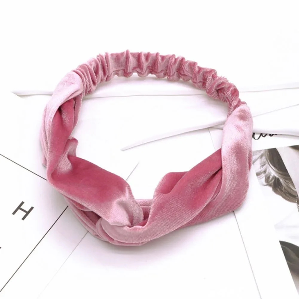 Женская бархатная повязка для волос эластичная резинка с узлом тюрбан простая на