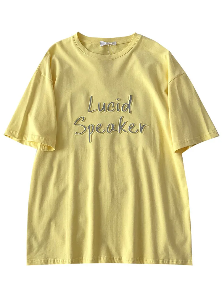 

Yeeloca Design Reflection Letter Base T-shirt Women's New O-neck Summer 2021 Casual Pullovers Korean Loose Short Sleeve Top