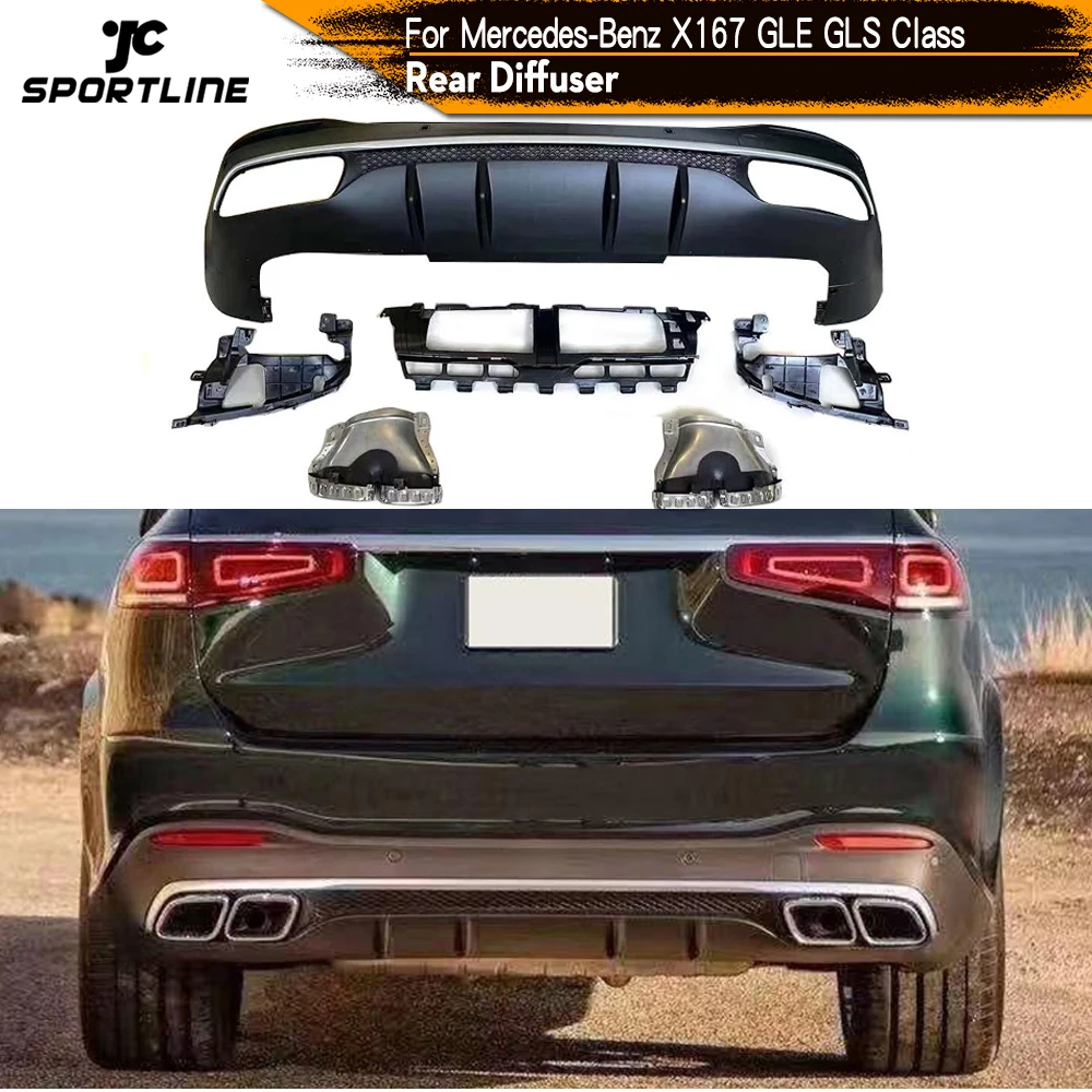 

PP Rear Bumper Diffuser Lip Chin Spoiler for Mercedes Benz X167 GLE GLS SUV 2020 2021 Rear Bumper Diffuser with Exhaust Tips