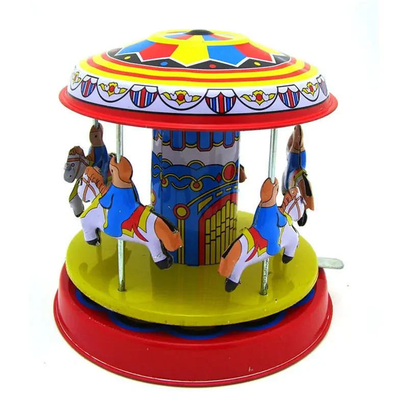 

Classic Vintage Clockwork Wind Up Merry-Go-Round Children Kids Tin Toys With Key