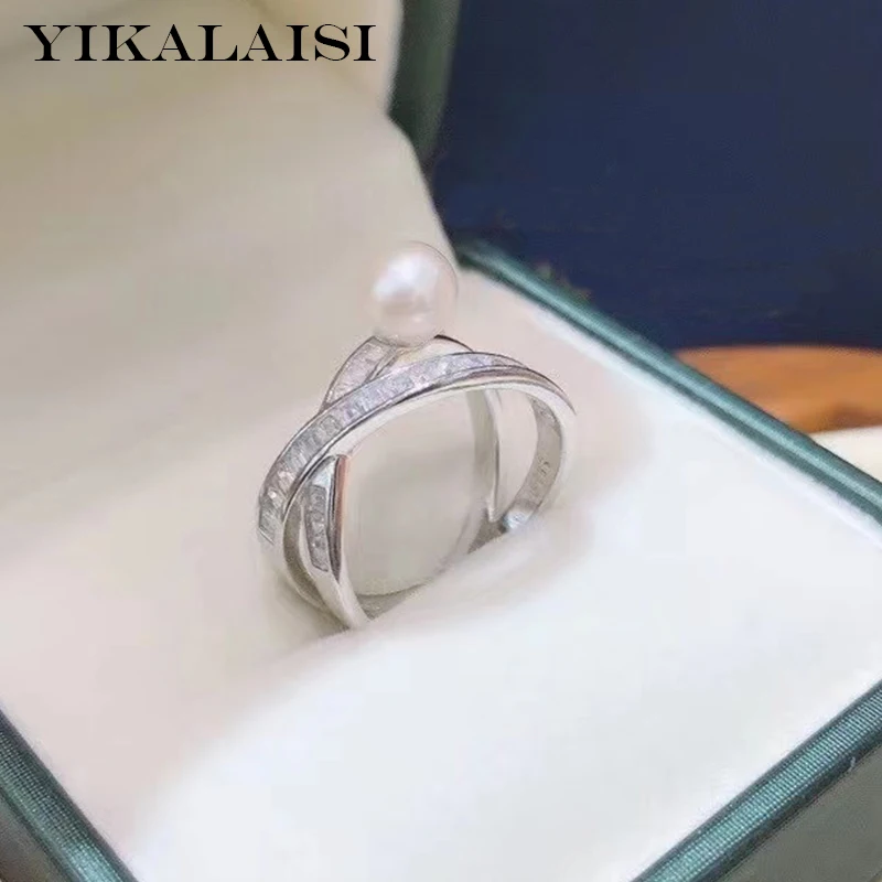 

YIKALAISI 925 Sterling Silver Rings Jewelry For Women 6-7mm Round Natural Freshwater Pearl Rings 2021 Fine New Wholesales