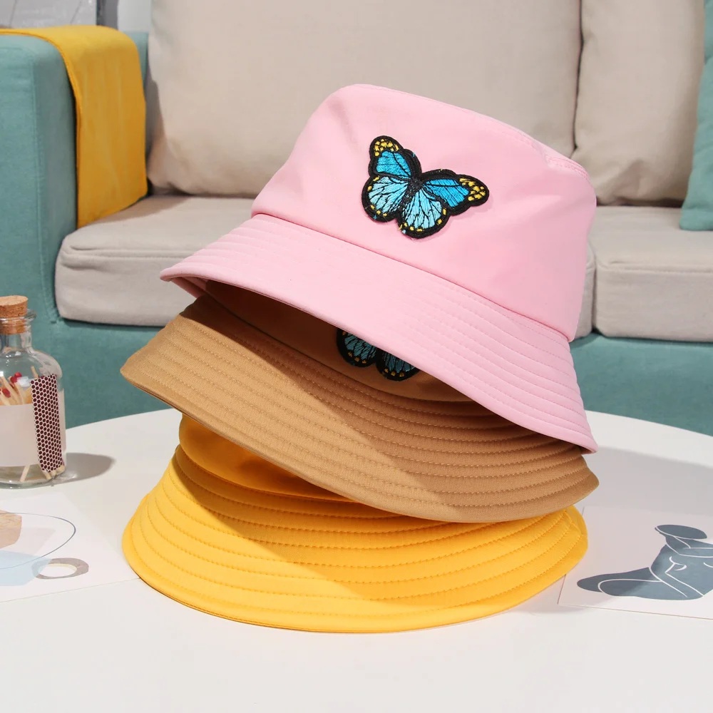 

1PC Women Fisherman Hat Butterfly Embroidered Cotton Foldable Hats Simple Visor Caps Outdoor Casual Sun Hat New Fashion Bucket