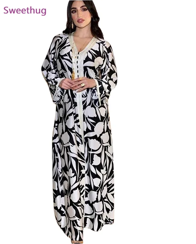 Mayata 2020 в этническом стиле длинное платье для женщин ленты V образным вырезом платья с длинным рукавом Свободные размера плюс Ближнего Восто...