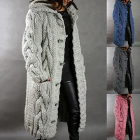 50 hot women winter long sleeve twist knitted cardigan pocket buttons warm hooded coat