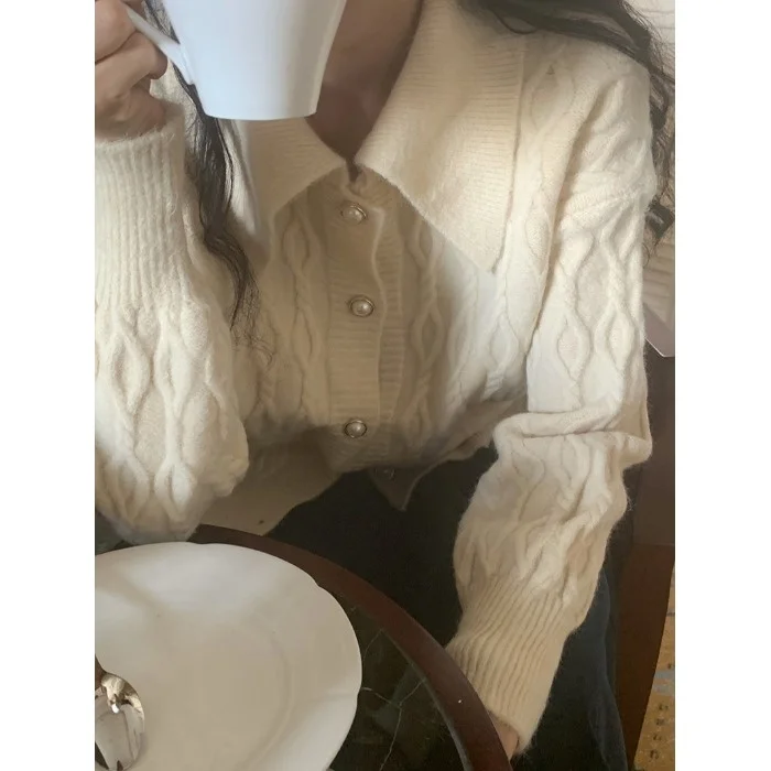 Шелковый шарф с жемчужной пряжкой Кардиган длинным рукавом свитер женский