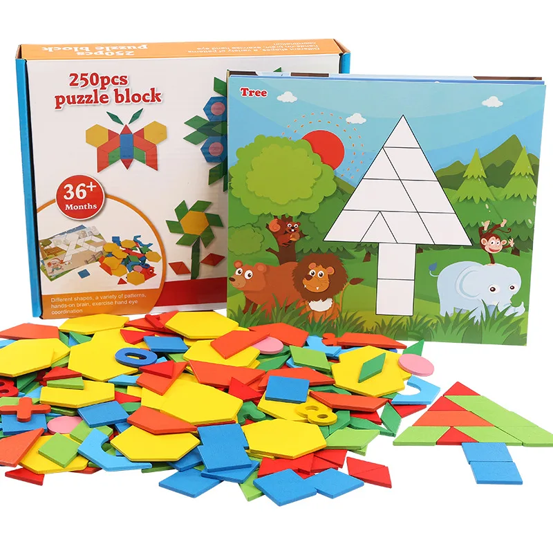 

Новый деревянный пазл-доска Монтессори 250 шт., набор красочных детских развивающих игрушек для малышей, развивающая игрушка для обучения де...
