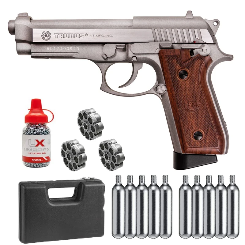 

Pistolet GBB Taurus PT92 - Silver Revolver Lead Bullet Toy Gun Lead Bullet Wall Tin Logo Gun Bullet Air Gun Metal Wall Sign