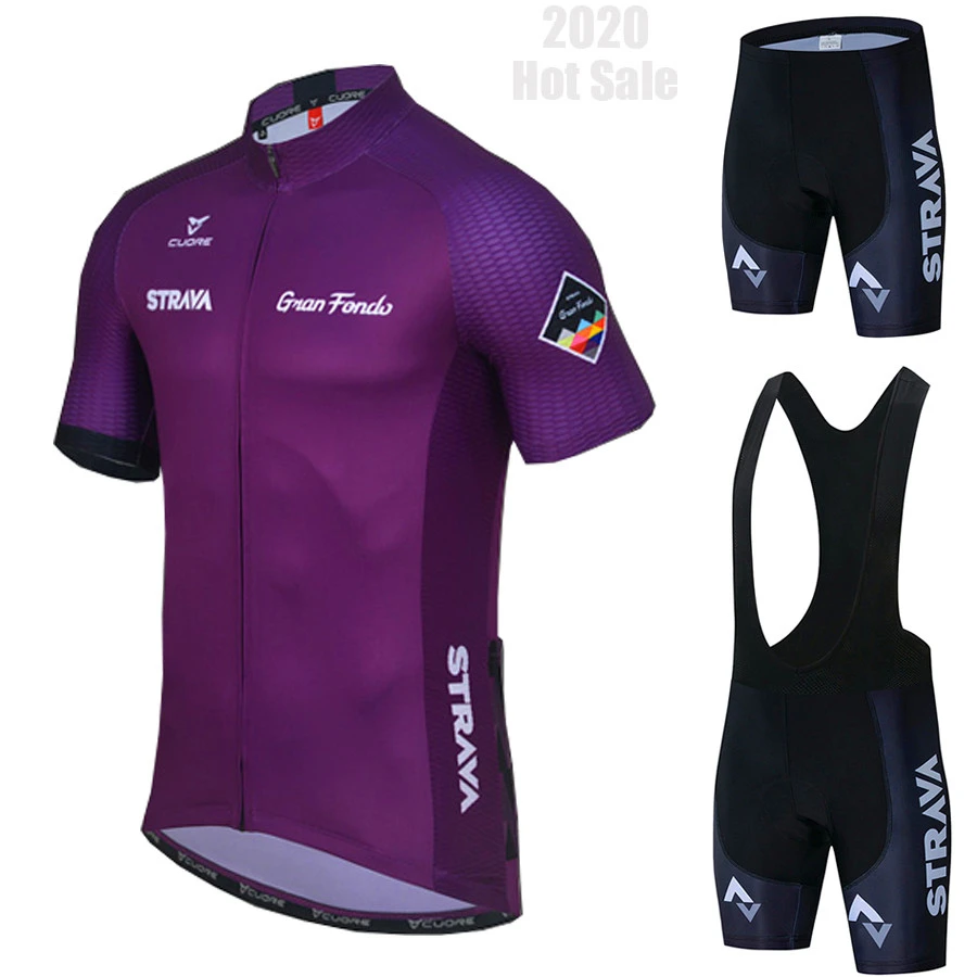 Новинка фиолетовый спортивный костюм STRAVA Pro для велосипедной команды с коротким
