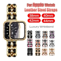 women leather steel watch strap luxury bands for apple watch 6 se 5 4 3 44mm 40mm bracelet for iwatch series 6 5 4 3 42mm 38mm