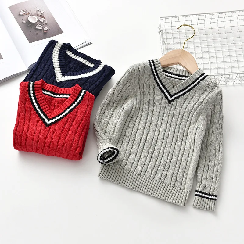 Зимний Повседневный свитер для маленьких мальчиков однотонный вязаный пуловер с