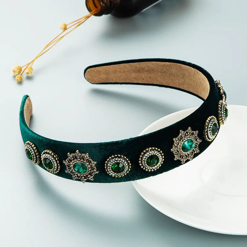 Элегантный обруч для волос с зеленым драгоценным камнем бархатные новые