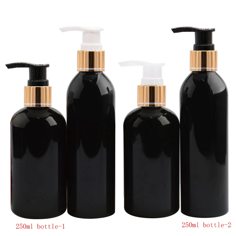 

20pcs 250ml Black Pet Refillable Bottle For Liquid Makeup 250cc gold collar Plastic Pump Bottle For Lotion Shampoo Containers